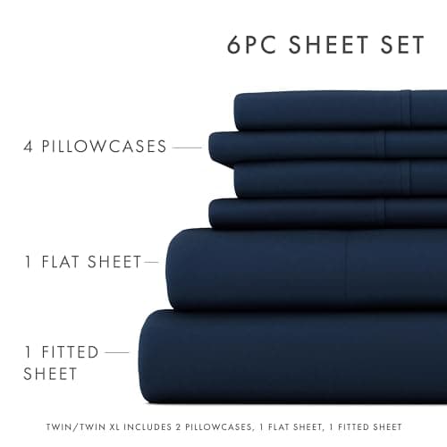 6-Piece Navy Linen Market Bed Sheet Set for Queen Size