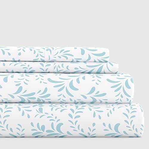 Ultra-Soft Cooling King Bed Sheet Set - Light Blue Vines