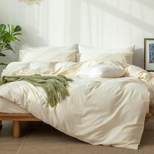 MooMee Queen Duvet Cover Set, Tannish Linen Grey, Breathable & Soft
