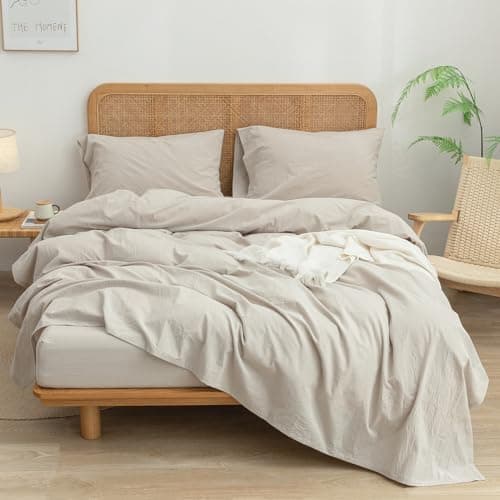 BESTOUCH Solid Linen Grey Queen Sheet Set 100% Washed Cotton