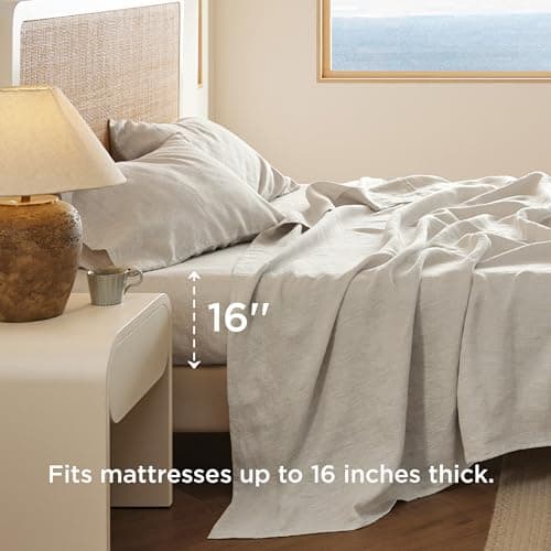 King Size Linen Cotton Sheets Set - 4 Pcs for All Seasons
