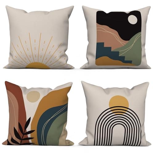 Boho Terracotta & Beige 20x20 Inch Abstract Sunrise Pillow Covers Set of 4