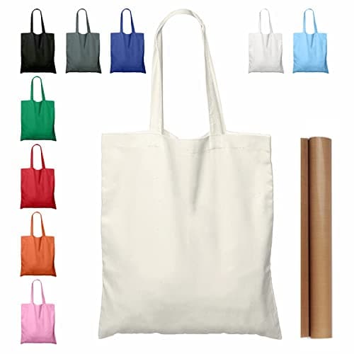 5-Pack 15x16" Natural Cotton Tote Bags, Lightweight & Bulk PTFE Sheet Included