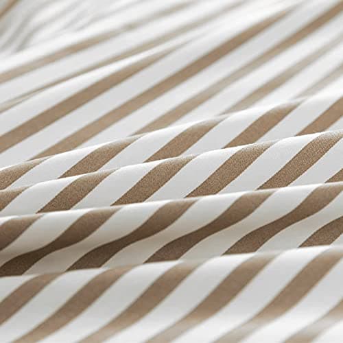 JELLYMONI 100% Natural Cotton Queen Pillowcases, 2 Pack White & Khaki Stripes
