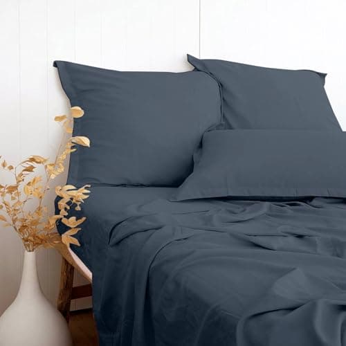 Charcoal Grey Bamboo Rayon & Linen Bed Sheets King Size, Soft & Breathable