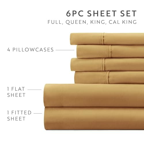 Linen Market Ultra Comfortable & Breathable Cooling Full Sheet Set - Deep Pocket & Wrinkle-Free - Fits 16" Mattress - Oeko-TEX Certified - Gold  
Linen Market Extra Soft & Ultra Comfortable Full Sheet Set - Deep Pocket & Breathable Cooling - Fits 16"