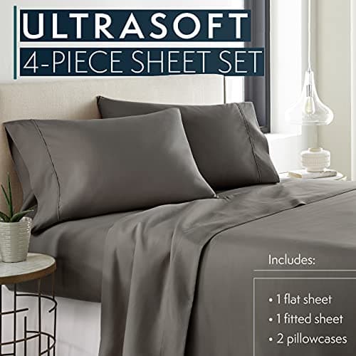 HC Collection King Bed Sheets Set with 2 Pillowcases, Gray