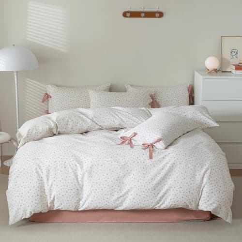 VM VOGUEMARKET Gold Green Flower Percale cotton Duvet Cover with Zipper Closure