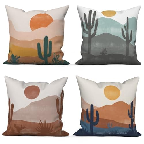 Boho Terracotta & Beige 20x20 Inch Abstract Sunrise Pillow Covers Set of 4