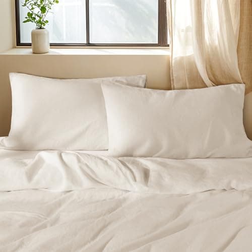 LBRO2M France Linen Queen Size Pillowcase Set 20"X30", Soft & Durable (2pcs)