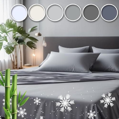 Cooling Bamboo Viscose Queen Sheet Set - Gray - Moisture Wicking & Ultra Soft