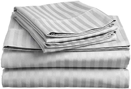 Soft 100% Natural Cotton 550-TC Full Size Sheets (Stripe, Light Blue)