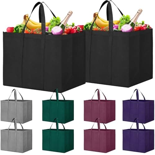 WISELIFE Eco-Friendly Large Foldable Grocery Bags 10 Pack Grey & Black