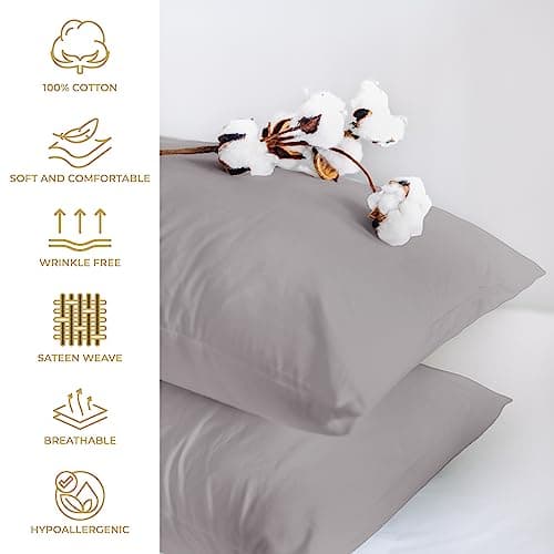 Luxury Cotton Pillowcase Set - Soft 400 Thread Count Sateen Weave Covers for Hotels, Homes, Hospitals