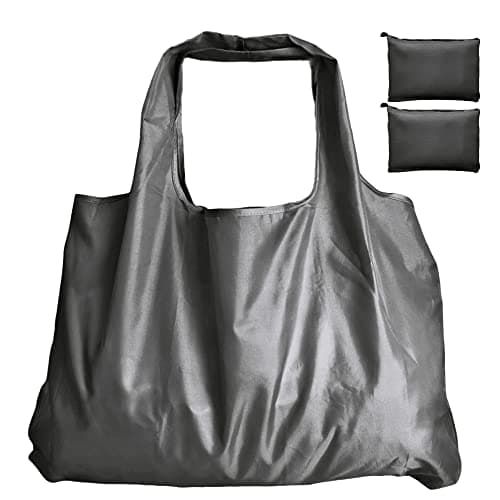 Foldable Reusable Grocery Bags with Long Handles and Fold-Up Pouch