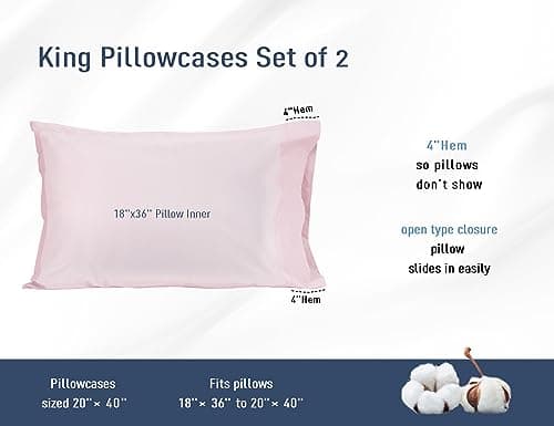 Light Pink King Size Pillow Cases Set of 2, 20 by 40 inches