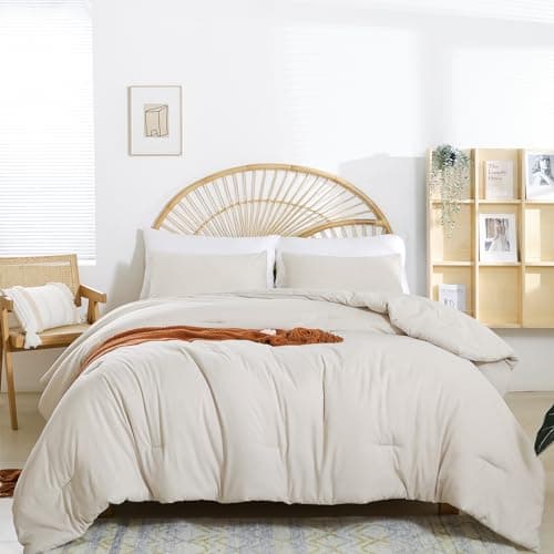 Weigelia Beige Queen Comforter Set - 3PCS Lightweight Soft Solid All Season Bedding with 2 Pillowcases