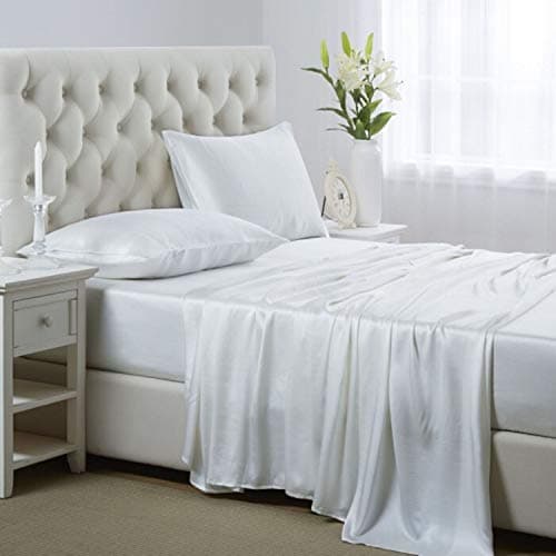 Soft Pink Silk Satin Sheets, Hypoallergenic Full Size Bedding Set, 4 Piece, Deep Pocket