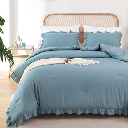 JANZAA Queen Oatmeal Comforter Set & Pillowcases - Soft Fluffy, All Season