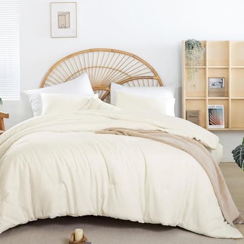 Weigelia Beige Queen Comforter Set - 3PCS Lightweight Soft Solid All Season Bedding with 2 Pillowcases
