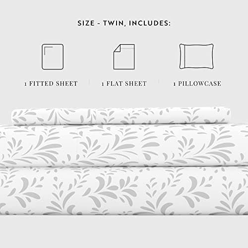 Ultra-Soft & Cooling Twin Bedding Sheet Set - Gray Vines
