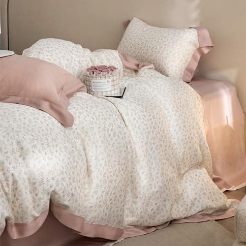 VM VOGUEMARKET Gold Green Flower Percale cotton Duvet Cover with Zipper Closure
