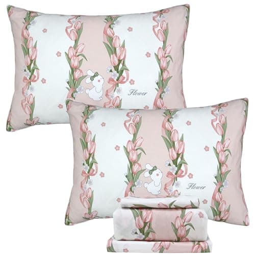 Queen Percale Cotton Sheets Set, Luxury Vintage Roses Floral, Deep Pocket Fitted, Super Soft & Breathable, 4pcs