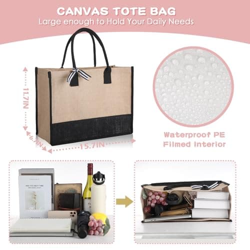 12-Piece Jute Tote Bag Set for Women with HandlesLarge Reusable Gift Bags