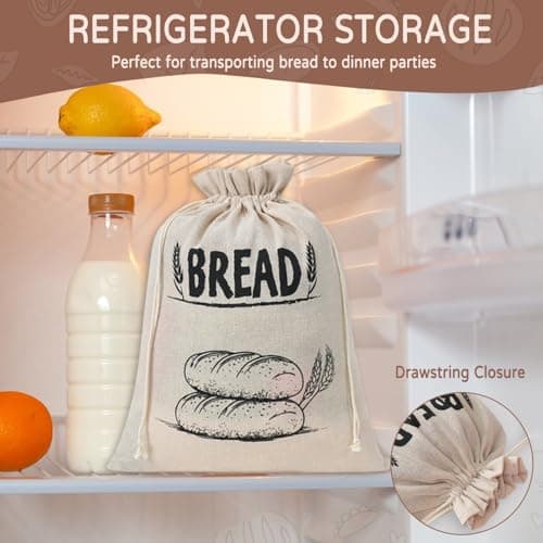 Reusable Linen Bread Bags for Sourdough and Toast, Extend Freshness with Drawstring Storage
