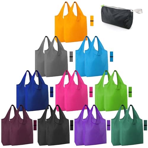 BeeGreen Foldable 50LBS Extra Large Reusable Grocery & Shopping Bags (10 Pack, Colorful)