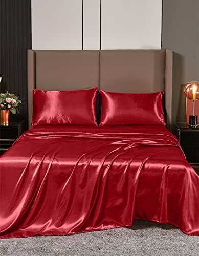 Hotel Quality Lilac Silk Satin Sheet Set | Cal King | Fitted & Flat Sheets | Pillowcases | Silky Soft