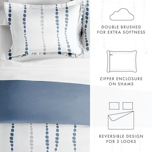 Luxurious Navy Linen Queen Duvet Cover Set - Hotel-Like Comfort & Softness, Dreamy Bedroom Prints & Colors