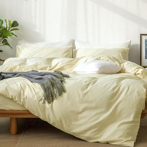 MooMee Queen Duvet Cover Set, Tannish Linen Grey, Breathable & Soft