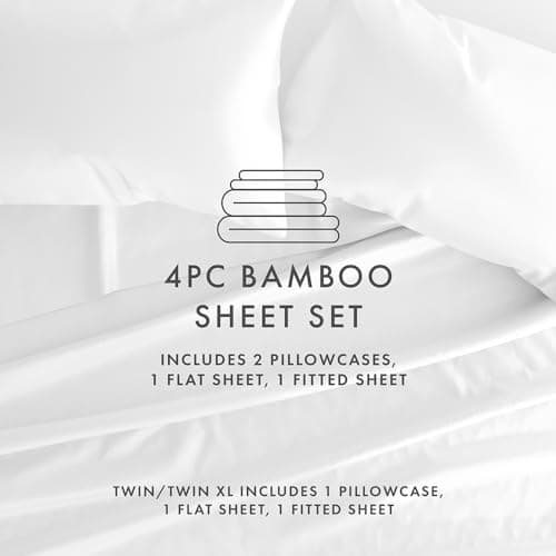 Queen Size Linen Market Cooling Bed Sheets Set - Breathable & Soft - 4 Piece, White