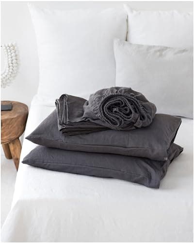 100% European Flax Linen King Bed Sheets, Breathable Cooling for Hot Sleepers