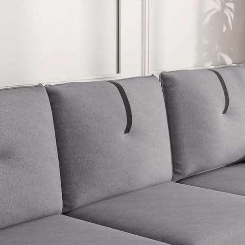 Modern 3-Seat L Shaped Sectional Sofa with Reversible Ottoman, Light Grey Linen Fabric