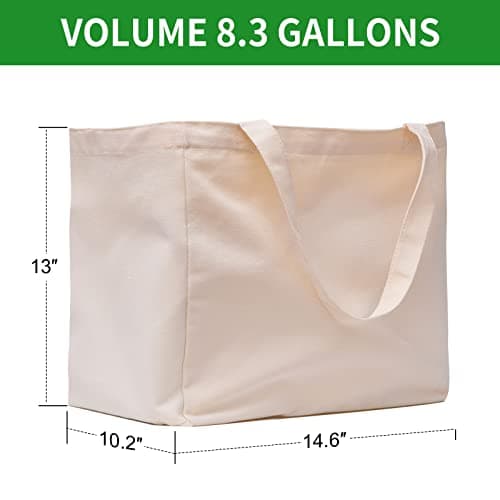 Canvas Reusable Grocery Bags with Handles, Foldable Large Tote Bag, Holds 60 lbs, Washable Eco-friendly Bags