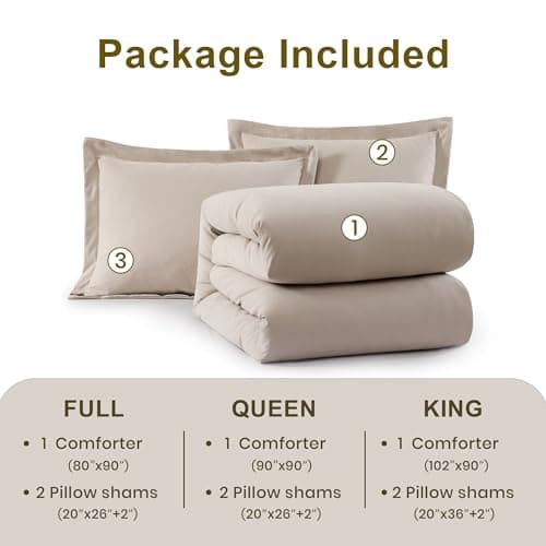 Boho Queen Comforter Set Beige, 3-Piece Modern Farmhouse Bedding Light & Fluffy