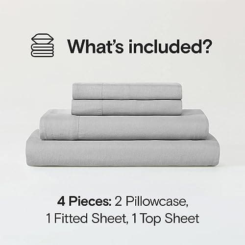 GOTS Certified Sijo Stone Washed Organic French Linen Bed Sheet Set, Dove, Queen