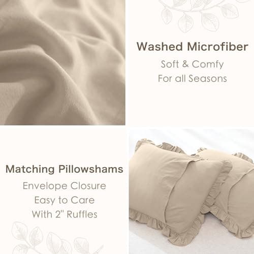 Masaca Ruffled Comforter Set Queen, Farmhouse Boho Chic Linen Feel Bedding