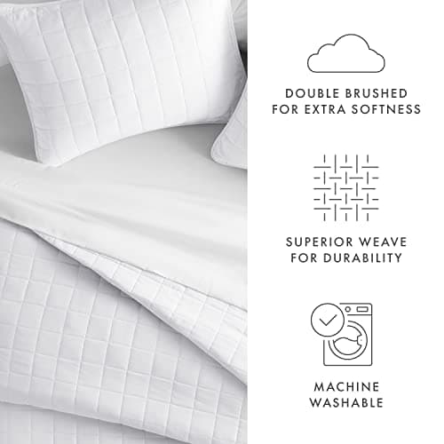 Square Stitch Linen Market Microfiber Quilt Cover Full/Queen White - Ultra Soft