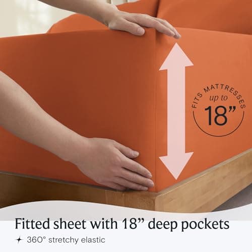 LuxClub 4 PC Queen Sheet Set, Deep Pockets, Cooling, Wrinkle Free, Silk Soft, Autumn Orange