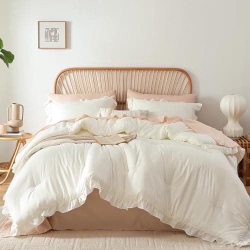 JANZAA Queen Oatmeal Comforter Set & Pillowcases - Soft Fluffy, All Season