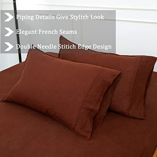 S VICTORY SYMBOL Pure Linen Pillowcases Set of 2 Red, 100% French Natural Flax Burgundy Cases, Queen Size Covers