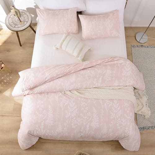 JANZAA Queen Oatmeal Floral Comforter Set with 2 Pillow Shams
