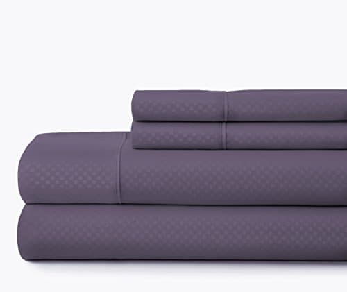 Embossed Checker Pattern 4 Piece Sheet Set, Queen, Purple