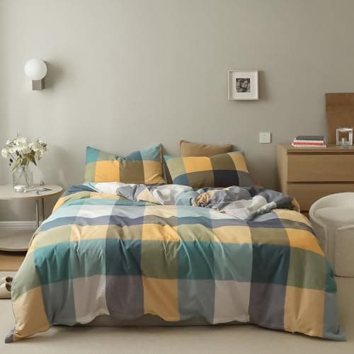 VM VOUGEMARKET Queen Blue Striped Duvet Cover & Pillowcases Set