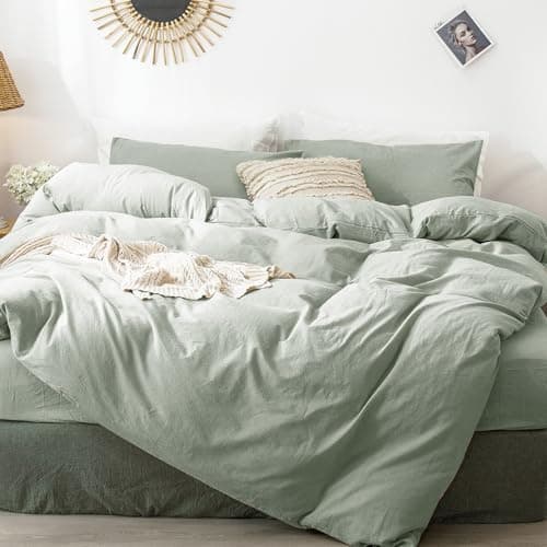 MooMee Queen Duvet Cover Set, Tannish Linen Grey, Breathable & Soft