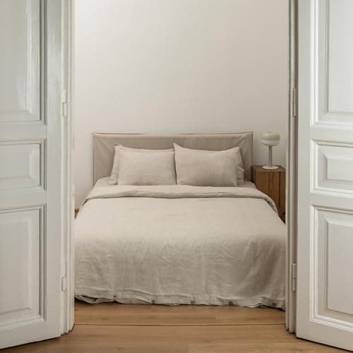 Woodrose 100% Natural Linen King Duvet Cover & Pillowcases, French Flax Comforter Set