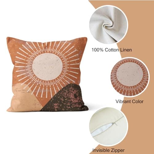Boho Terracotta & Beige 20x20 Inch Abstract Sunrise Pillow Covers Set of 4